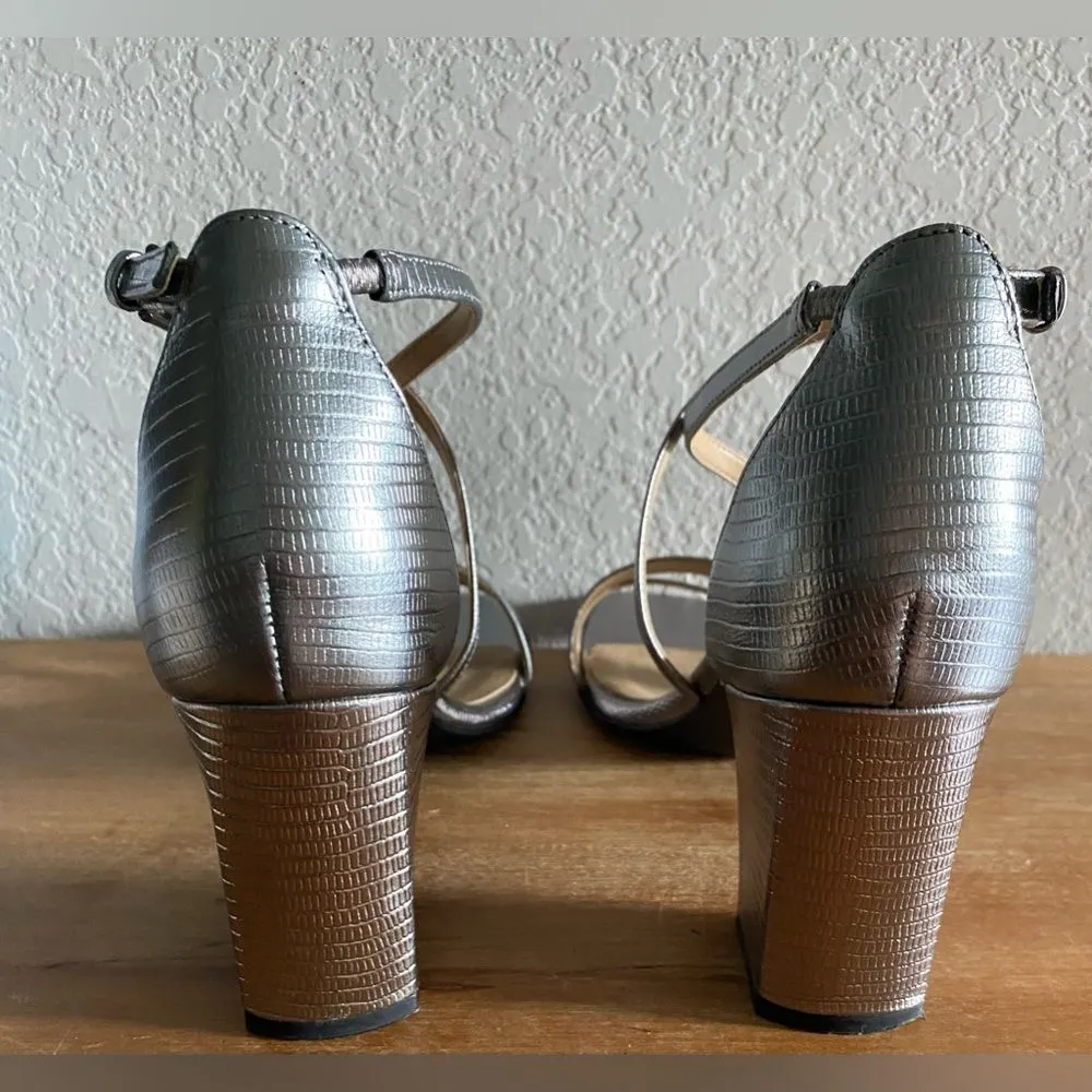 Naturalizer Women Tiff Leather Square Toe Heels Sandals Shoes Pewter 9.5 3” heel - Image 7