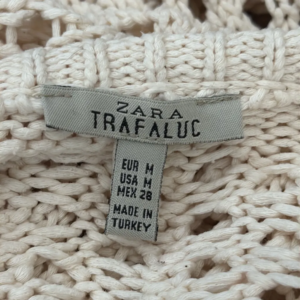 ZARA  Trafaluc Cream Open Weave Knit Pullover V-neck Sweater - Image 4