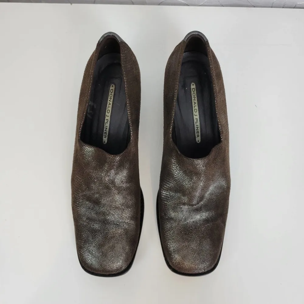 Donald J Pliner Womens Shoes Size 9 Silver Brown Embossed Slip - Image 79