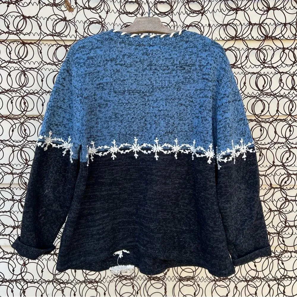 Vintage 90s Timberlea blue snowman ugly Christmas holiday sweater snowflakes Size L - Image 3