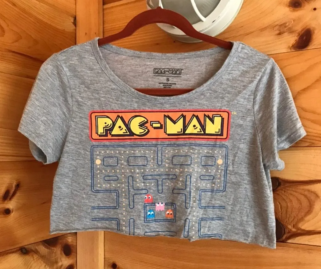 PRICED TO SELL!!! GREY AND YELLOW COLORFUL PAC-MAN SOFT STRETCHY GRAPHIC TEE CROP TOP - Image 2