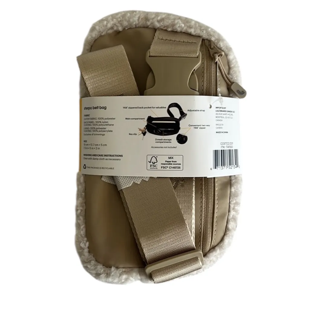 LOLË Sherpa Belt Bag, Unisex, Adjustable Multipurpose Cream Crossbody NEW Brown - Image 4