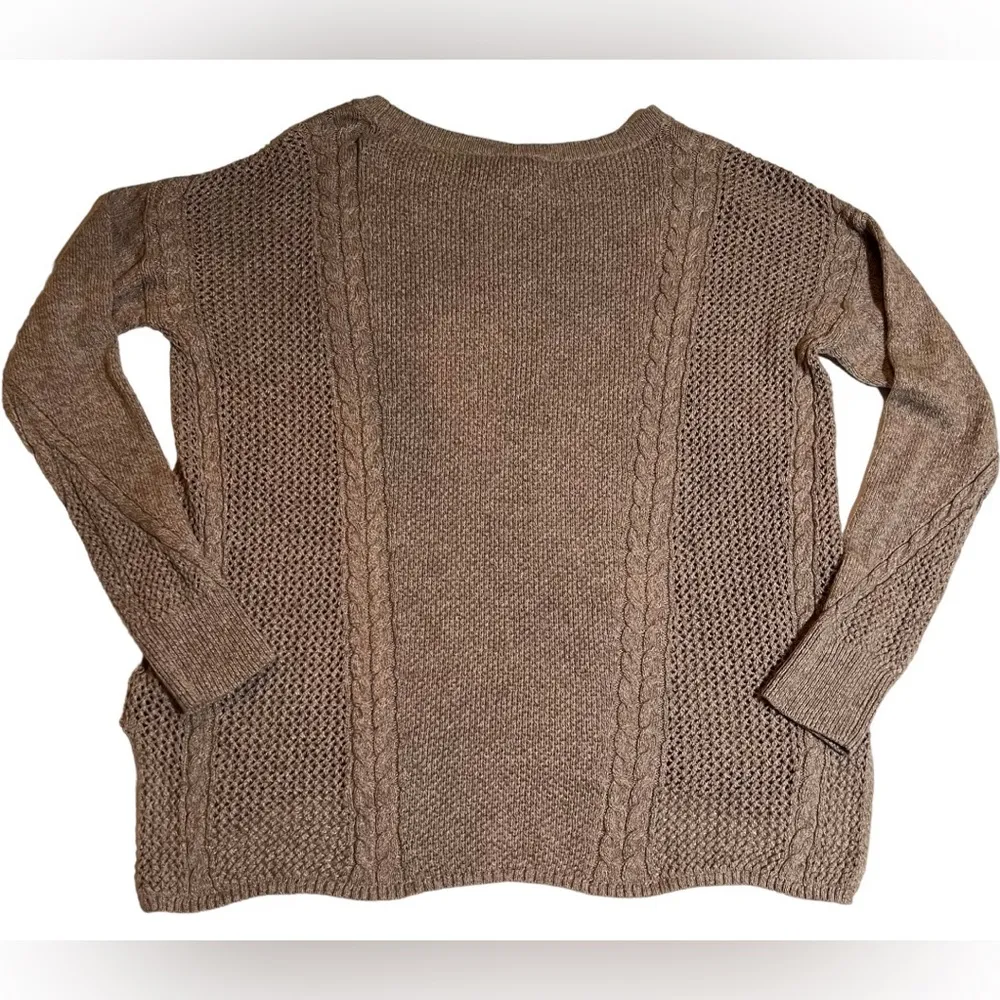 American Eagle  Light Brown Crew Neck Cable Sweater Size Small Lightweight - Image 3