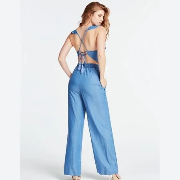GUESS Combination Glad Jumsuit Size small Stylish Blue Backless Jumpsuit - Image 2