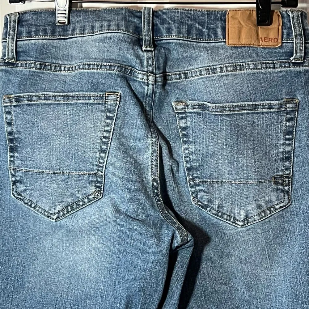 Aero‎ Women's Stone Wash Skinny Stretch Distressed Straight Leg Jeans Sz 30/32 Blue - Image 5