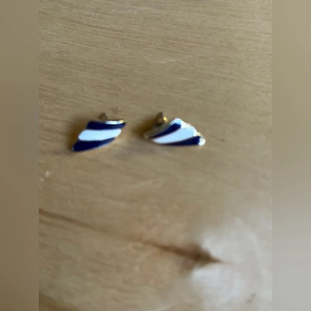 Navy Blue and White Striped Stud Earrings - Image 3