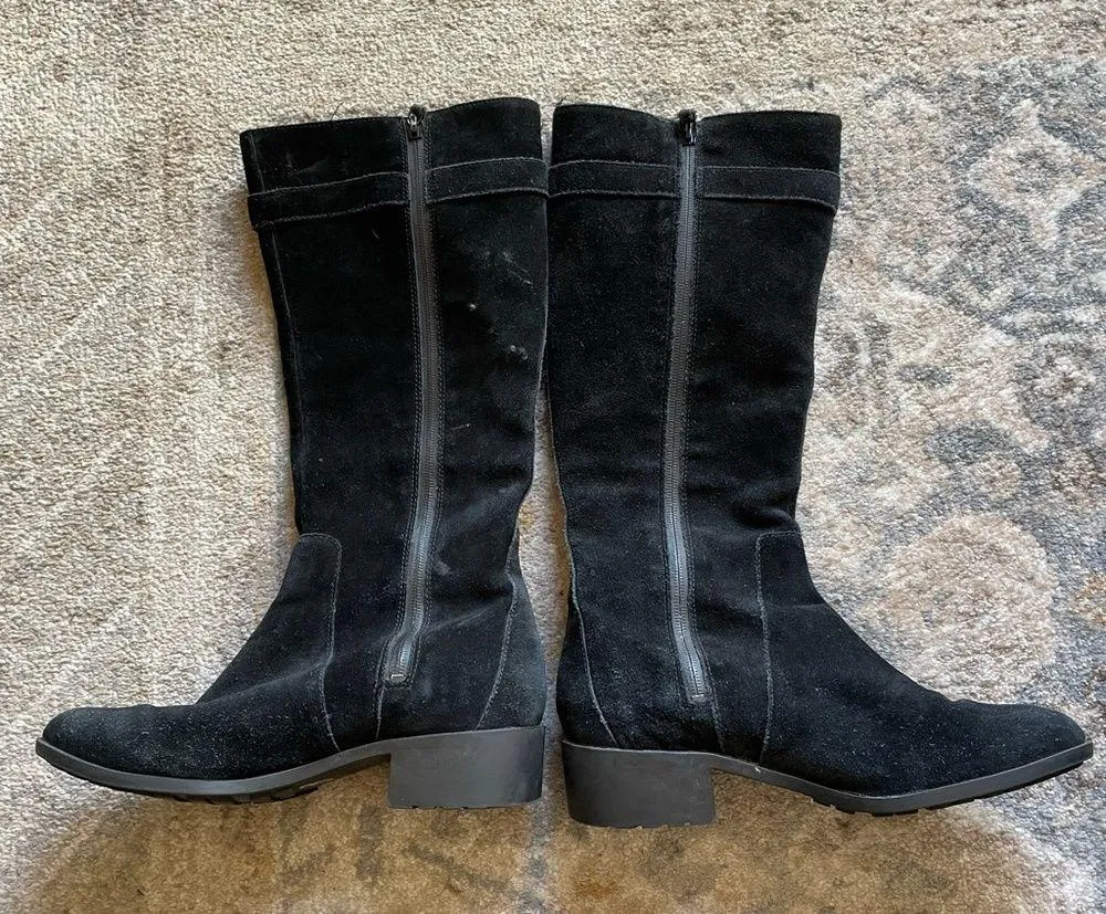 Cole Haan Black Suede Buckle Block Heel Waterproof Knee High Winter Boots 9.5 - Image 2