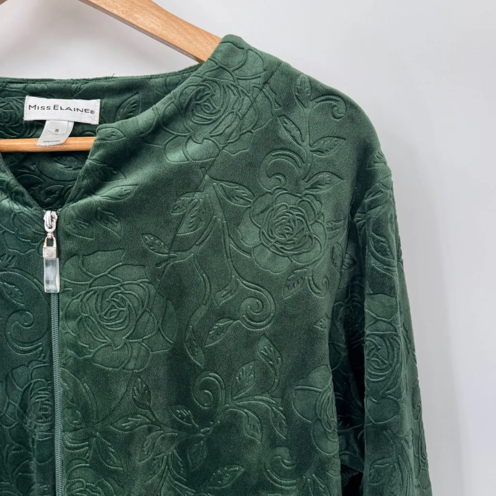 Miss Elaine Full Zip Gown‎ Robe Womens Small Green Fleece Polyester Pockets - Image 5