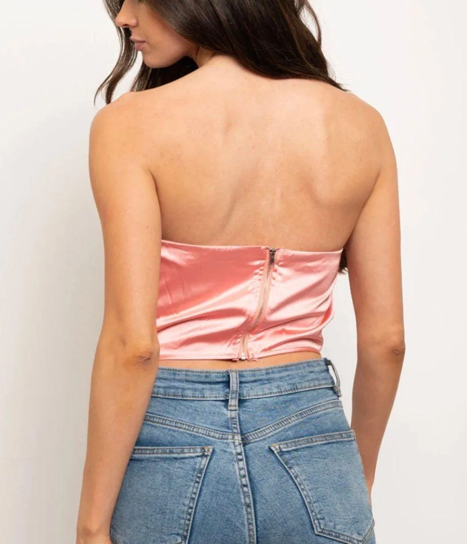 Pink Drape Front Strapless Crop Top Size L - Image 2