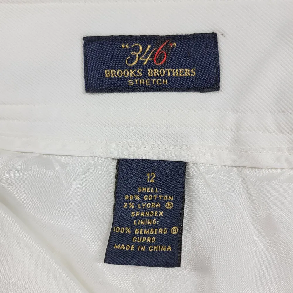 Brooks Brothers 346 Womens Stretch Pants 12 White Wide Leg Flat Front Textured - Image 2