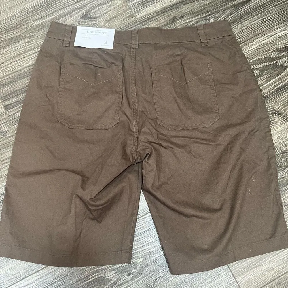 NWT Christopher & Banks Modern Fit Fuschia Brown Bermuda Shorts Size 4 - Image 4