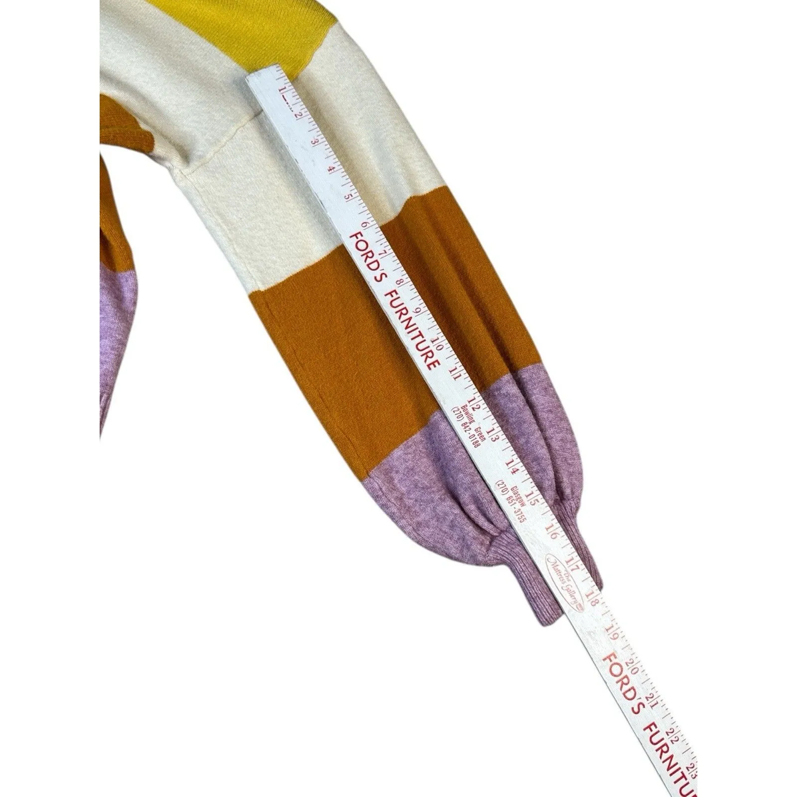 Sugar + Lips Colorblock Pullover Sweater Yellow Lavender Striped Crewneck Small Purple - Image 9