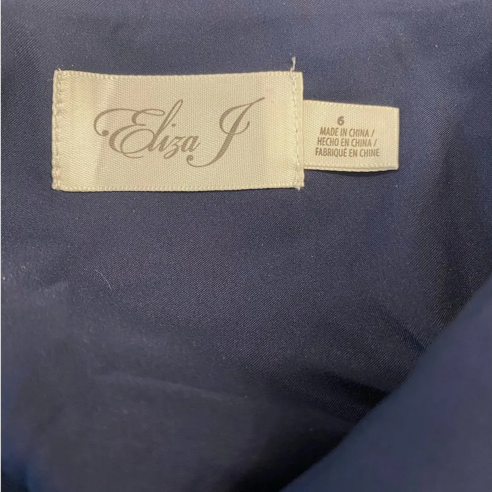 ELIZA J Black Blue Floral Jacquard Crisscross Halter Fit Flare Belted Dress sz 6 - Image 11