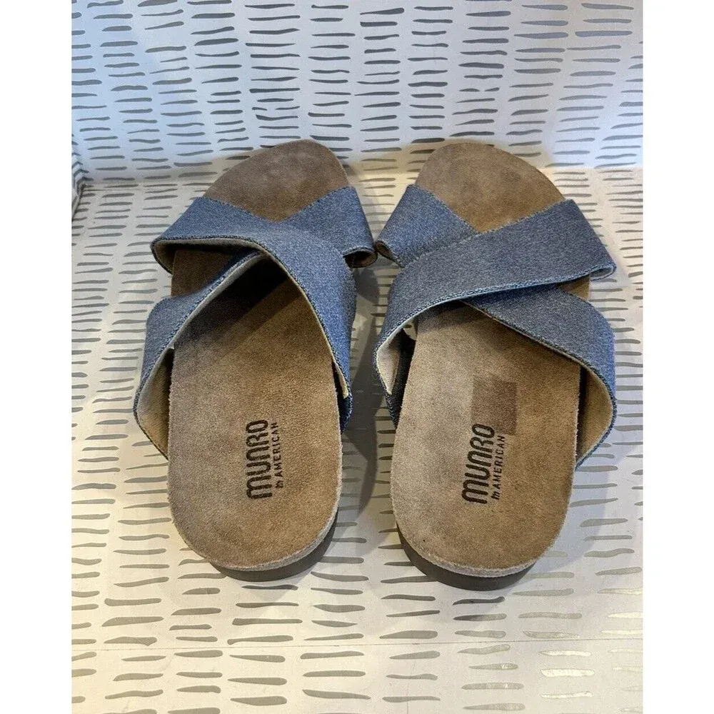 Munro‎ Extra Light Walking Wedge Blue Denim Cork Cross Slip On Flats Sz 10 - Image 3