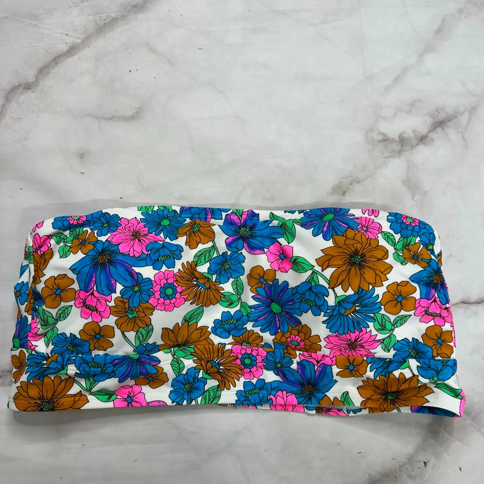 California Waves Wallpaper Floral Bandeau Bikini Top Size 1X Multi Straps New - Image 3