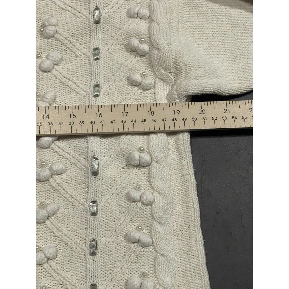 Vintage 90s Dana Scott Sweater Flowers& Roses Patchwork Cream & Pink Size M D204 Size M - Image 9