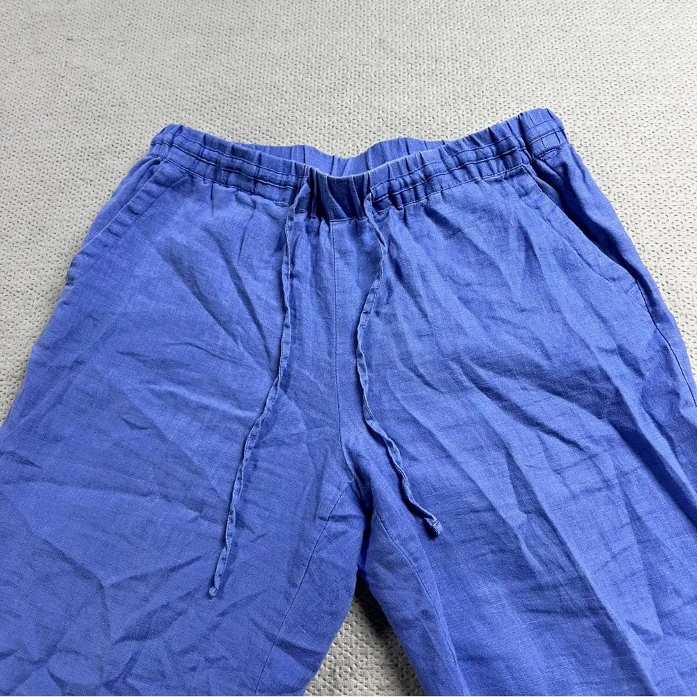 Luxury 100% Linen Pull Pn Chambray Blue Resort Wear Casual Pants 4 - Image 3