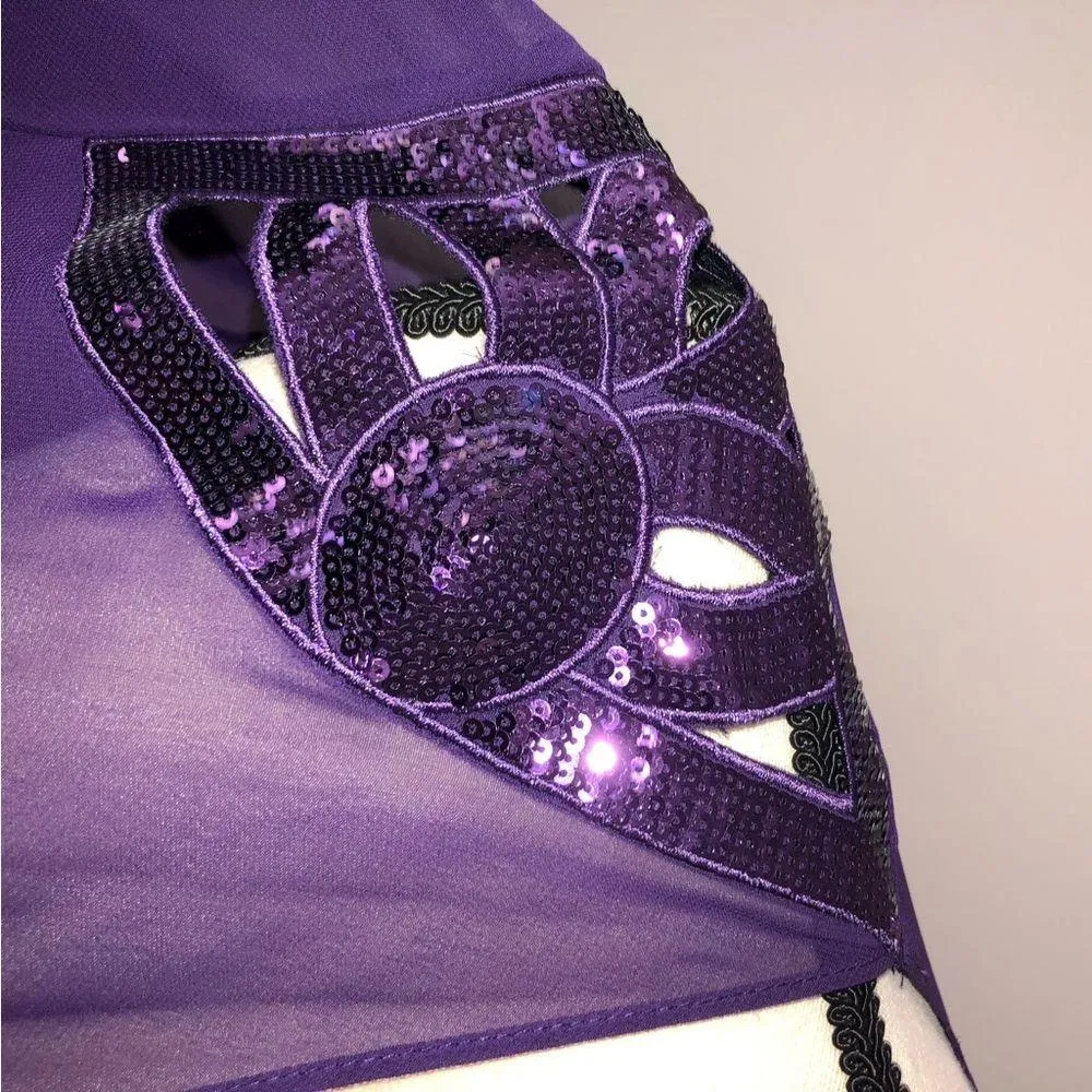 Sheer Purple Open Wrap Cover Purple Sequins Laser Cut Long Sleeve Top Jacket Size L - Image 2