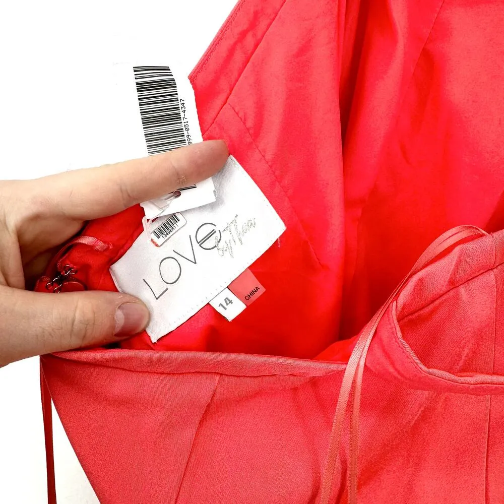 Love by Theia Women Coral Mermaid Cutout Halter Asymmetric Maxi Gown Size 14 Pink - Image 3