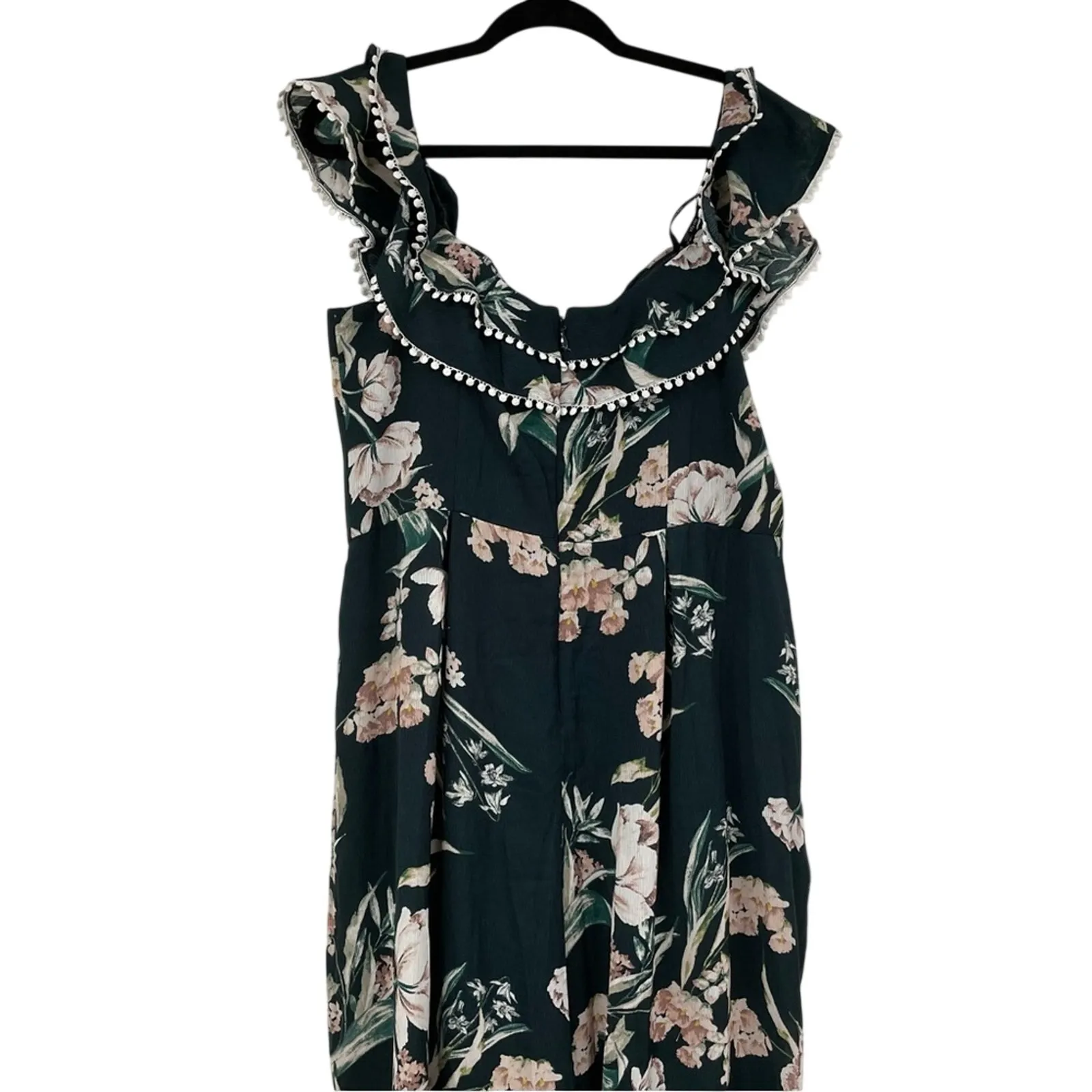 City Chic Forest Green Floral Ruffled Shoulder Jumpsuit Womens 16 Wide Leg Crop - Image 8