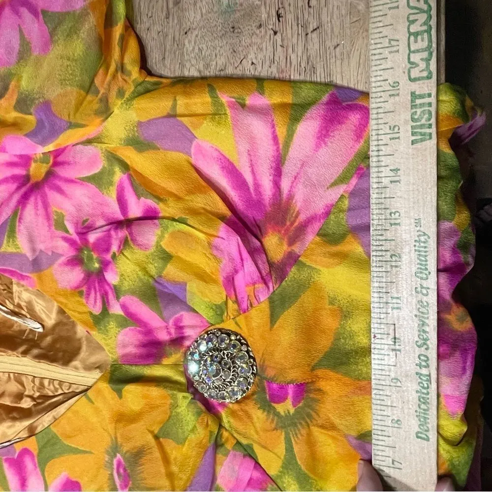 Vintage 60s 70s M Psychedelic Floral Print Boho‎ Indie Maxi Dress 14 Orange - Image 7