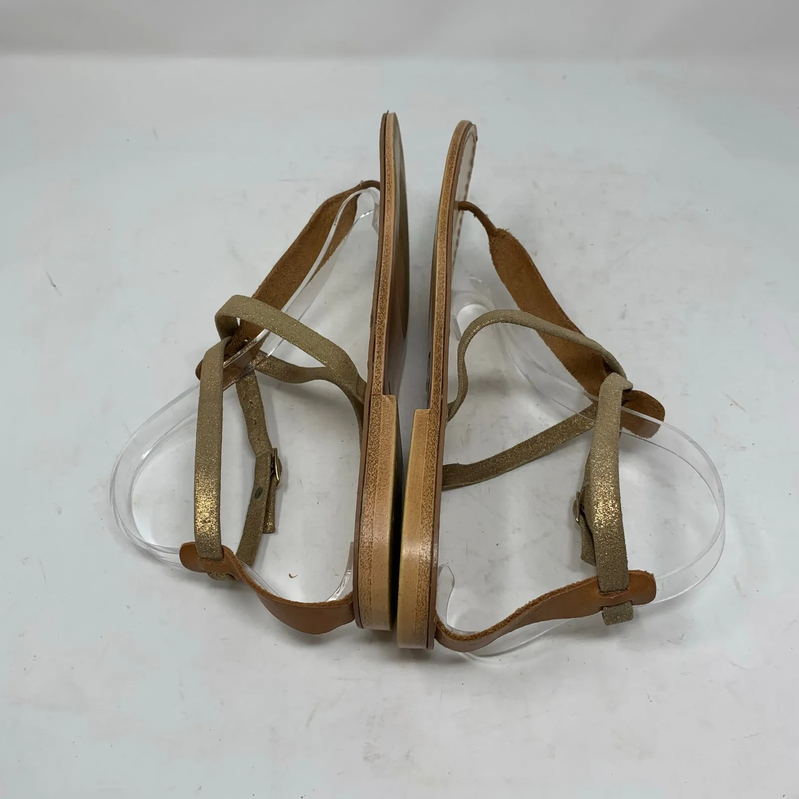 Niccolo Vacari Thong Sandals Tan Leather Gold Made in Italy 10 Flat Minimalist - Image 7