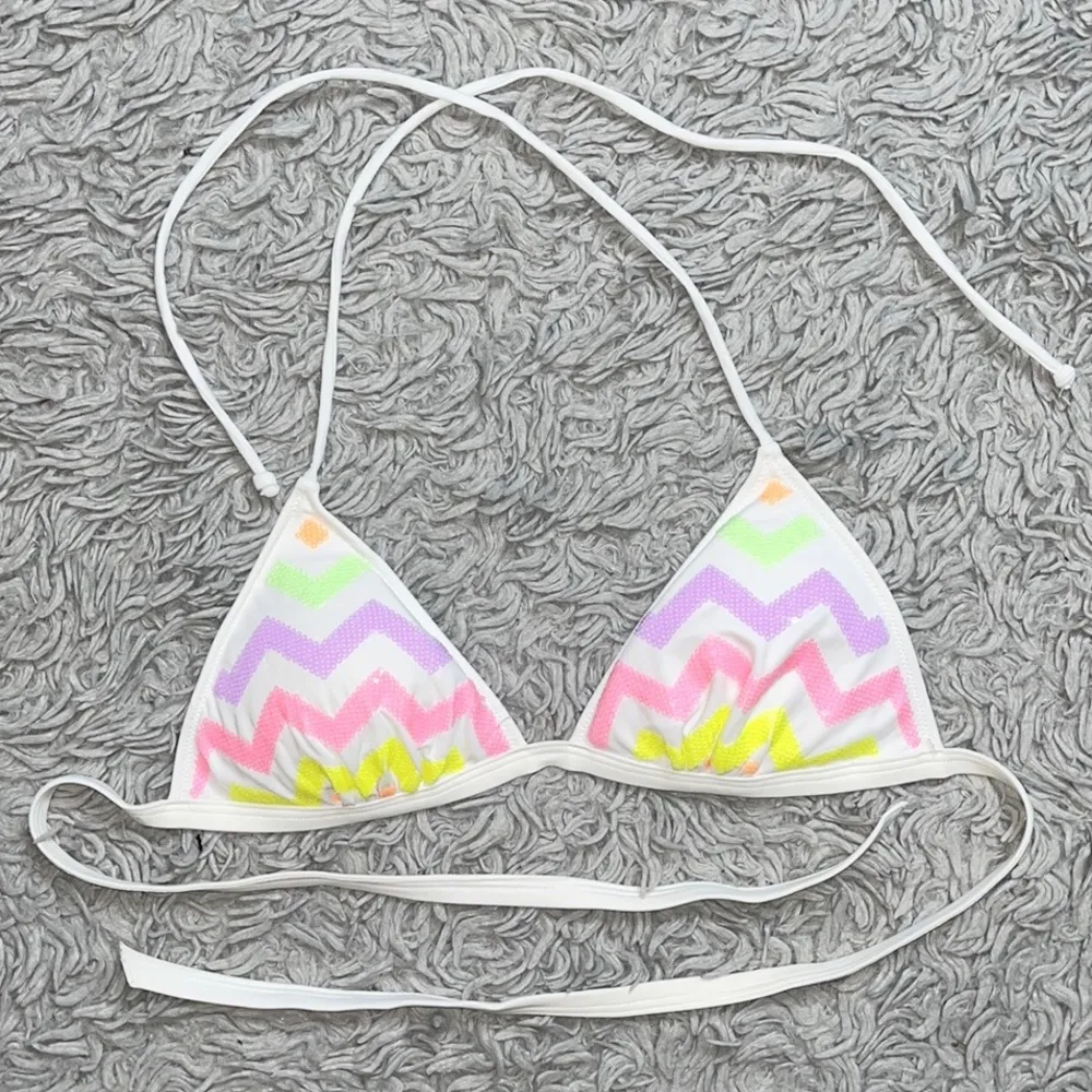 PINK Victoria’s Secret Bikini Top Swimsuit Swim White Pastel Sequins S Small - Image 5