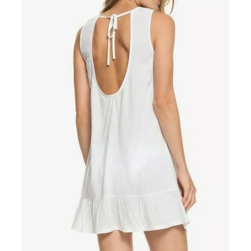 NWT ROXY Goldy Soul Mini‎ Beach Tank Dress White Sheer Coverup Medium - Image 2
