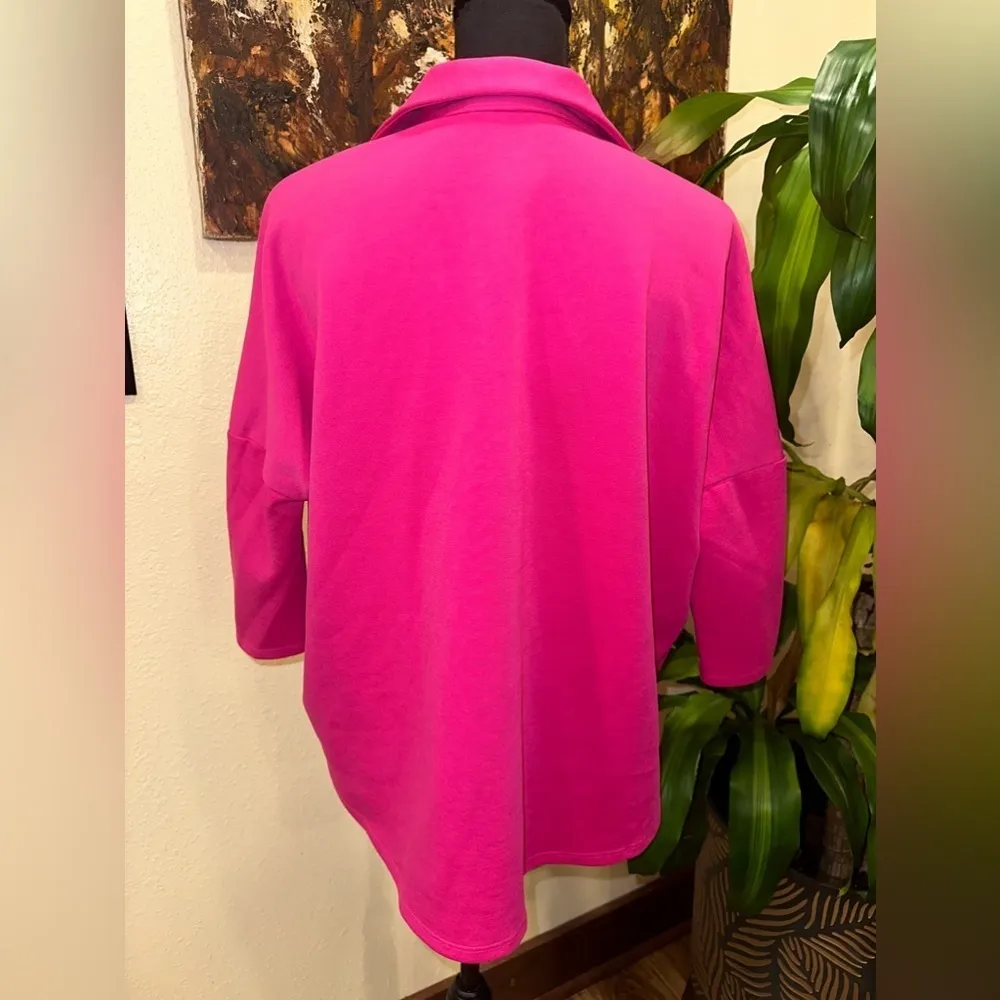 NWT CROWN & IVY HOT PINK  POLO V NECK SWEATSHIRT LONG SLEEVE SZ P SMALL - Image 4