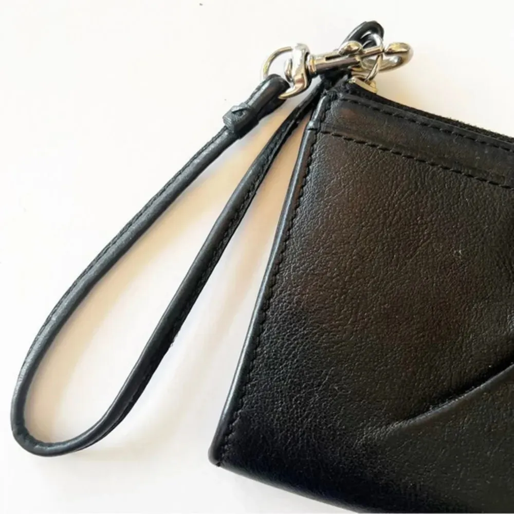 Coach Smooth Black Leather Wristlet Wallet‎ Clutch Card Slots Zip Top - Image 6