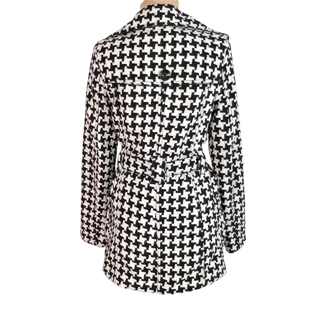 Me Jane Houndstooth Trench Coat Jacket Size S Wool Blend Black White - Image 6