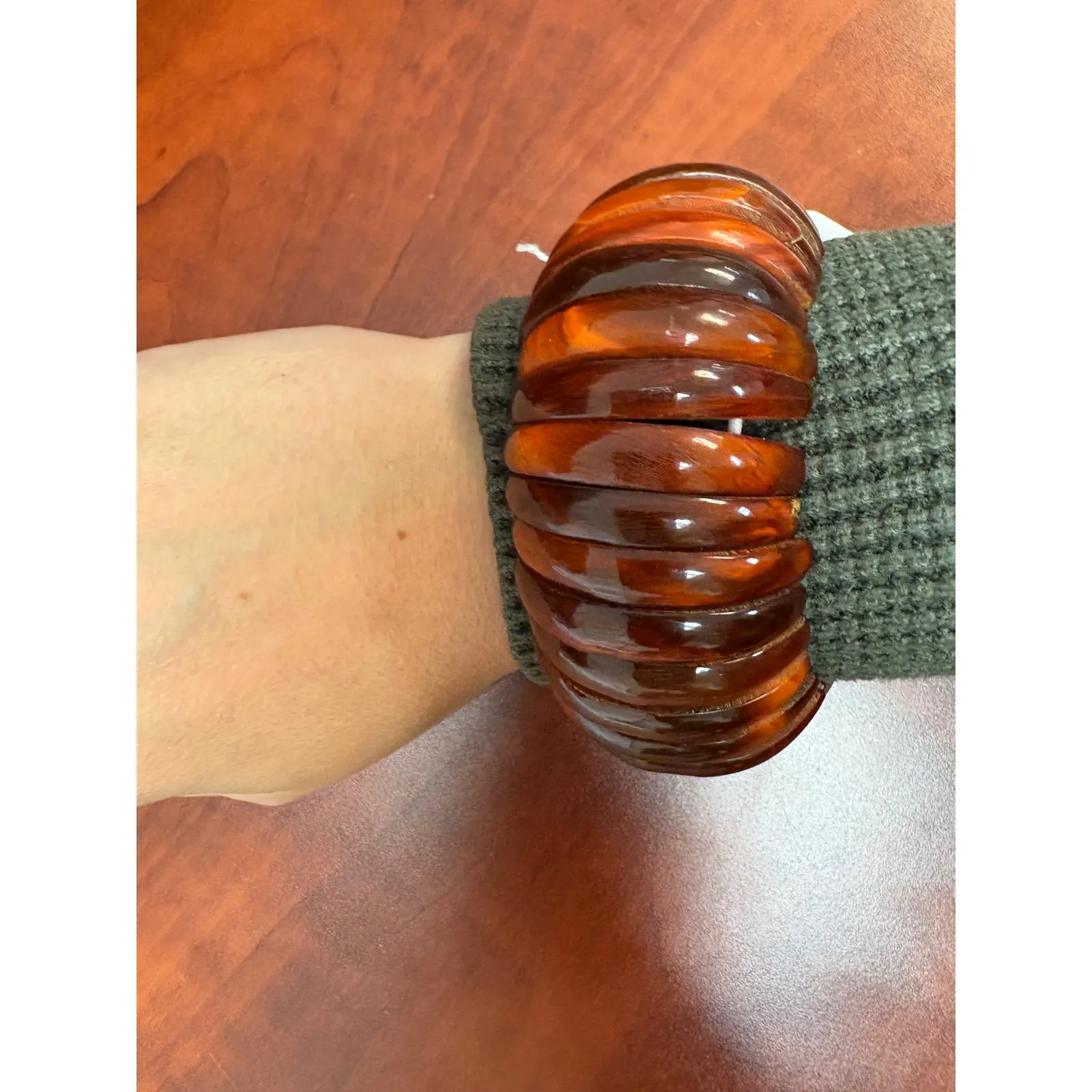 African Wood Cuff Bracelet Round Bangle Boho‎ Statement Jewelry Brown - Image 5