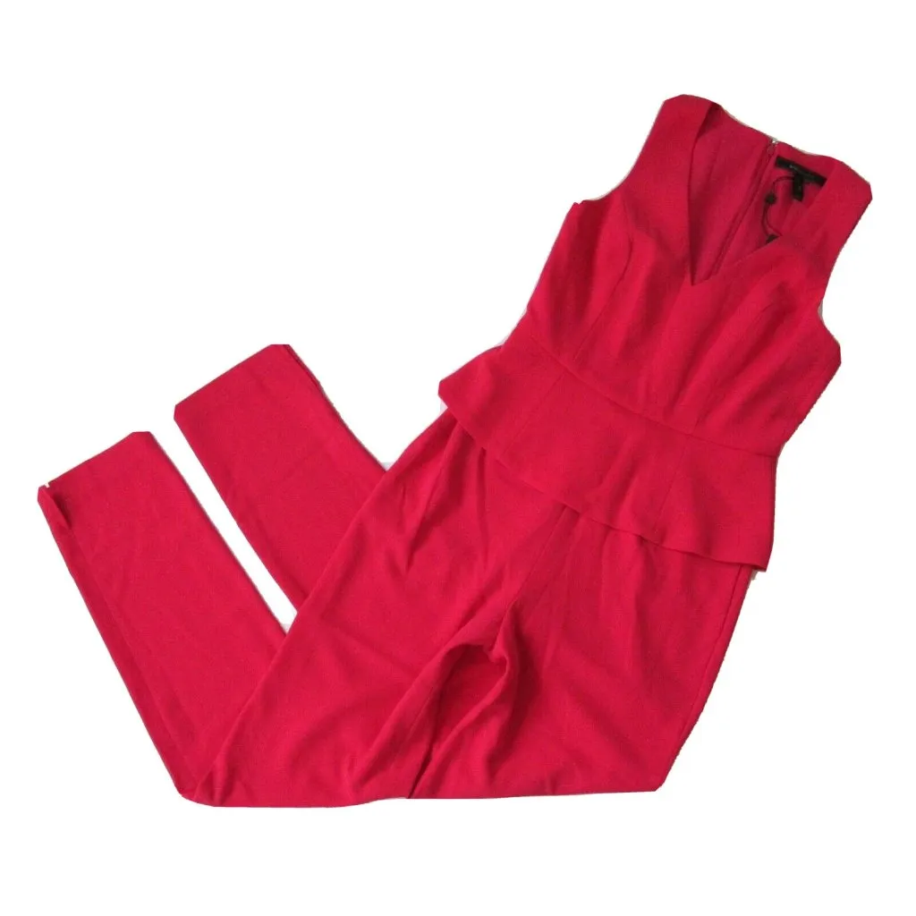 NWT BCBG MaxAzria Cerys in Lipstick Red Crepe Slim Leg Peplum Jumpsuit 2 x 30 ½ - Image 4