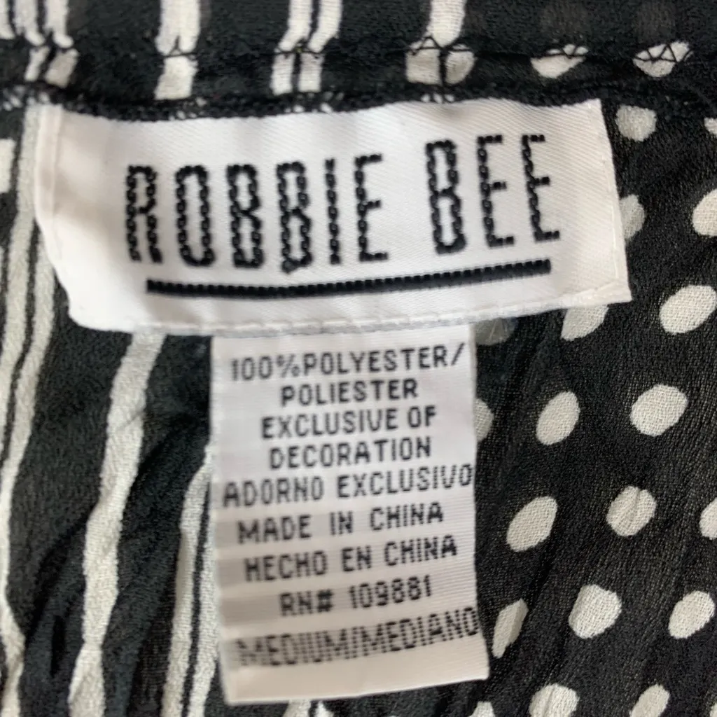 Robbie Bee size medium Black White Polka Dot Striped Blouse bell sleeve - Image 3
