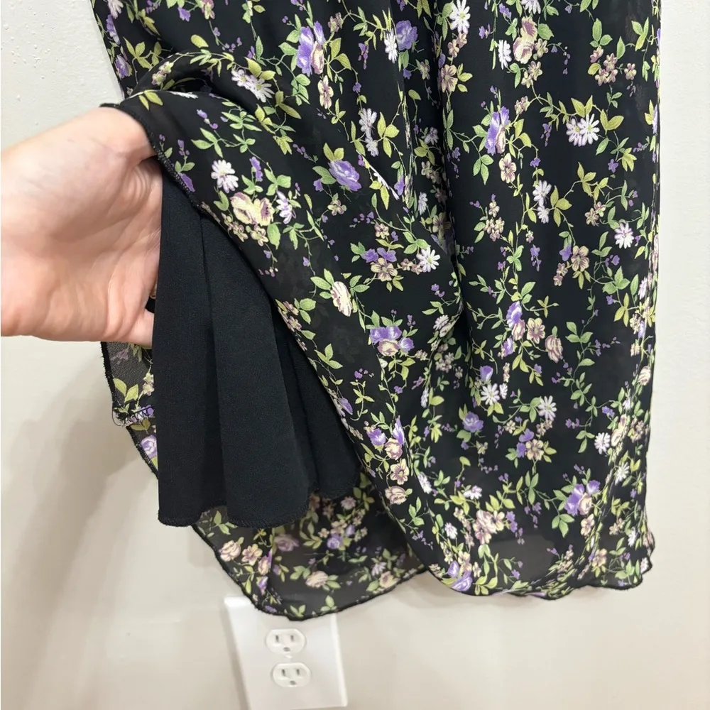 Vintage Dark Micro Floral Whimsigoth Flutter Sleeve Midi Dress - Size 14 - Image 10