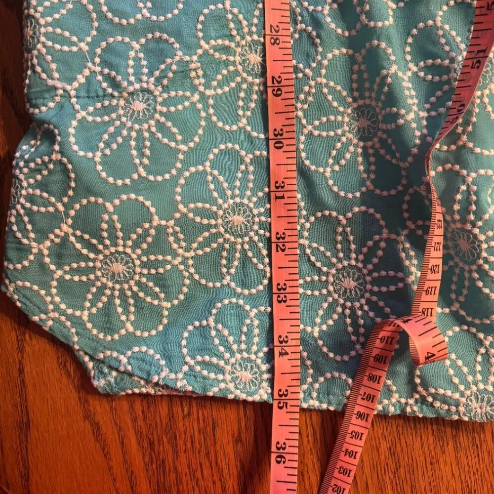 Finley Chloe Dress Daisy Dot Embroidery Size Small Blue Made in the USA - Image 12