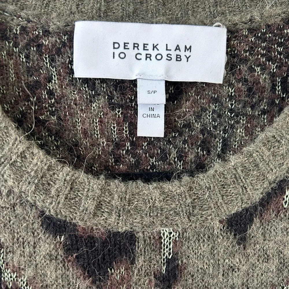 Derek Lam 10 Crosby Evan Sweater Women's Small Green Animal Print Wool Blend - Image 3