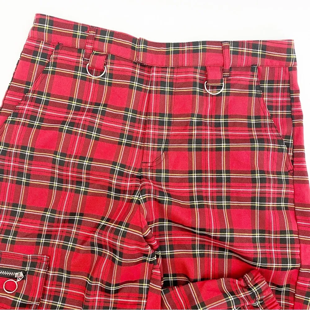 Hot Topic Red Plaid Jogger Cargo Pants Grunge Goth Punk Retro - Image 5