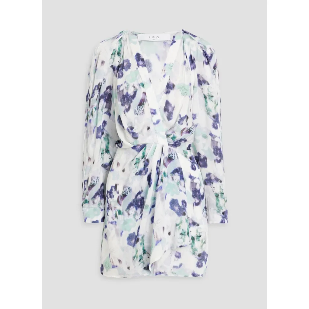 NWT IRO Odine pleated wrap-effect chiffon mini‎ dress Sz 38 US 6 Medium $595 - Image 3