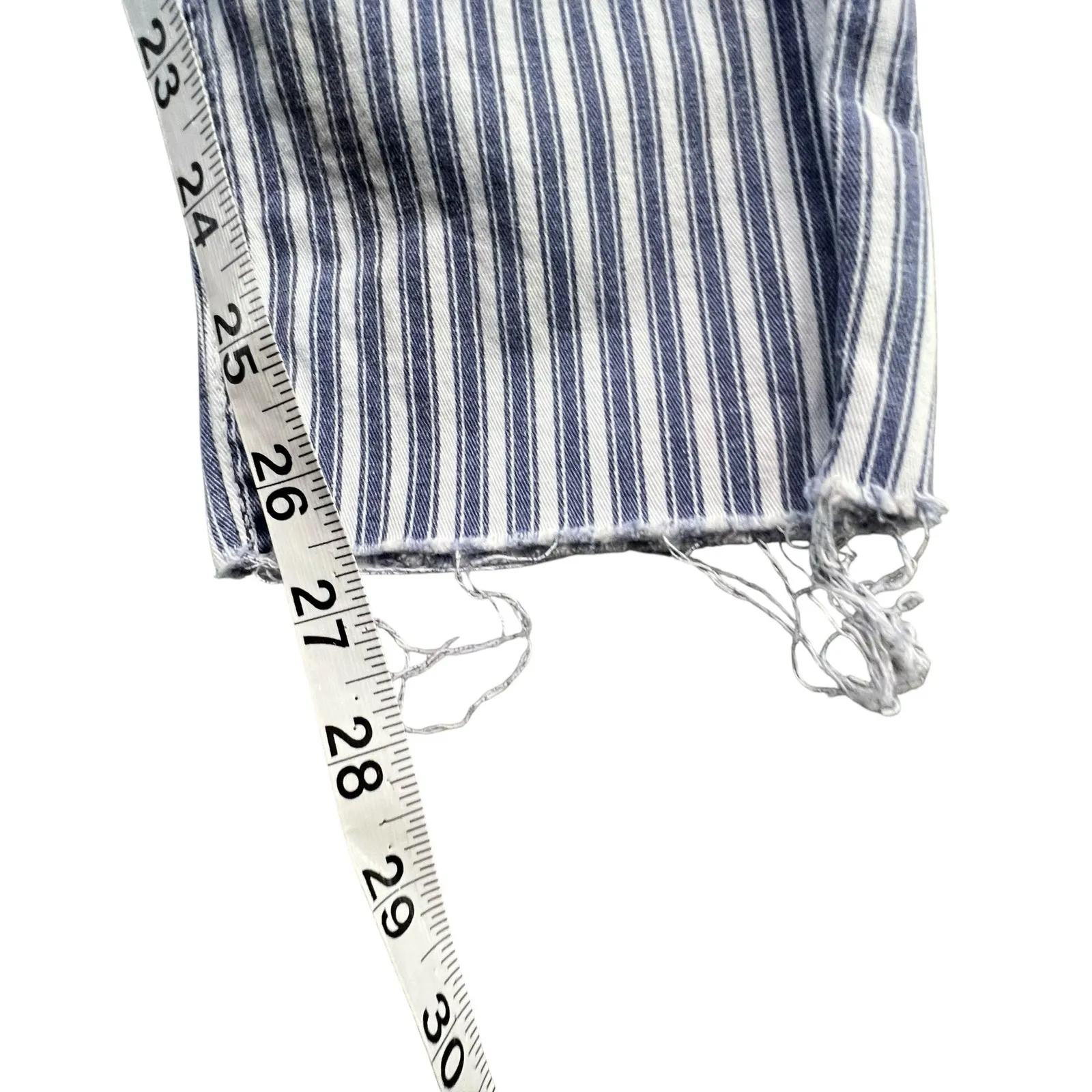 Zara Basic Z1975 Denim Jeans Women 12 Blue White Railroad Stripe Raw Hem Stretch - Image 9