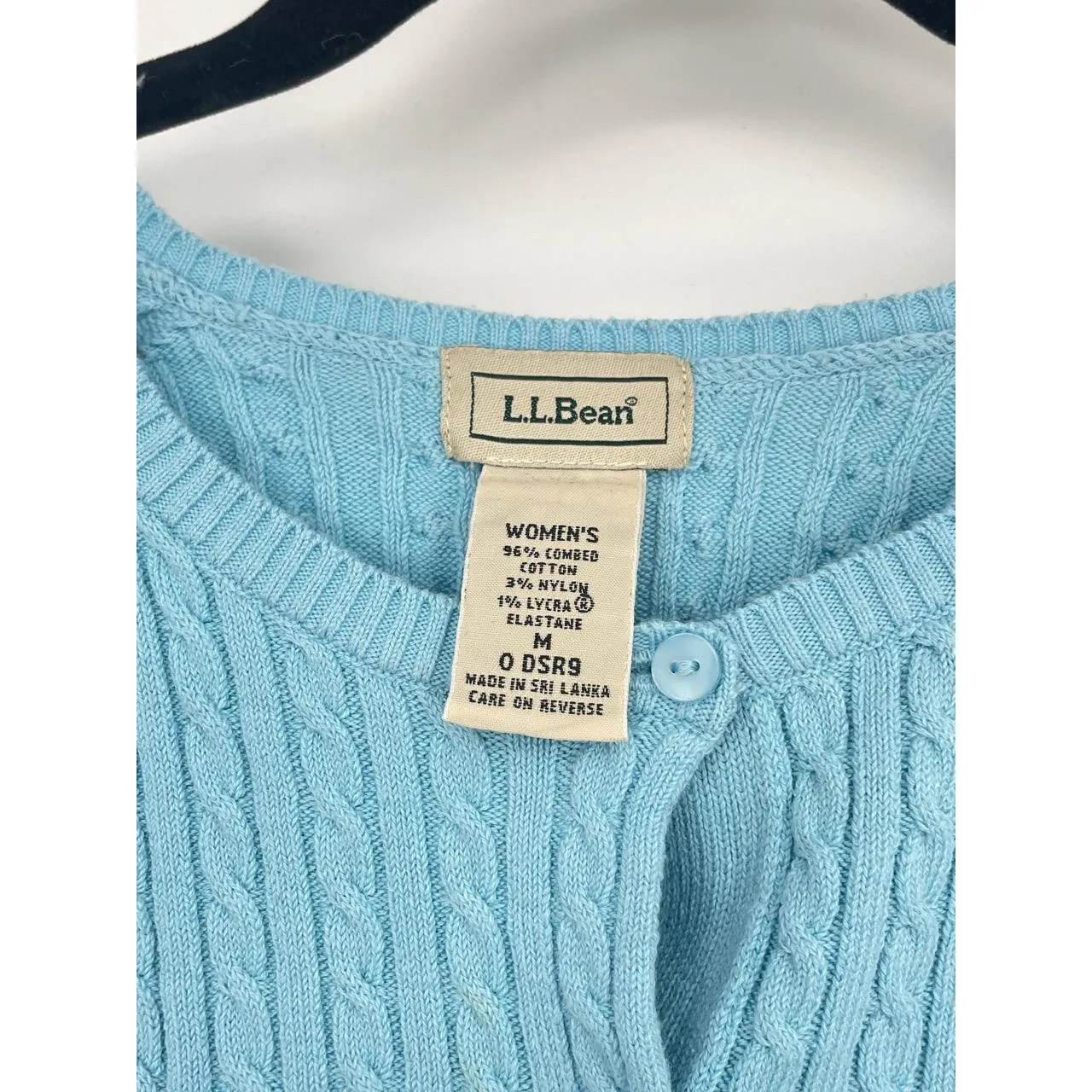 LL‎ Bean Coastal Grandma Blue Cable Knit Preppy Cardigan Vintage Women's Medium - Image 3