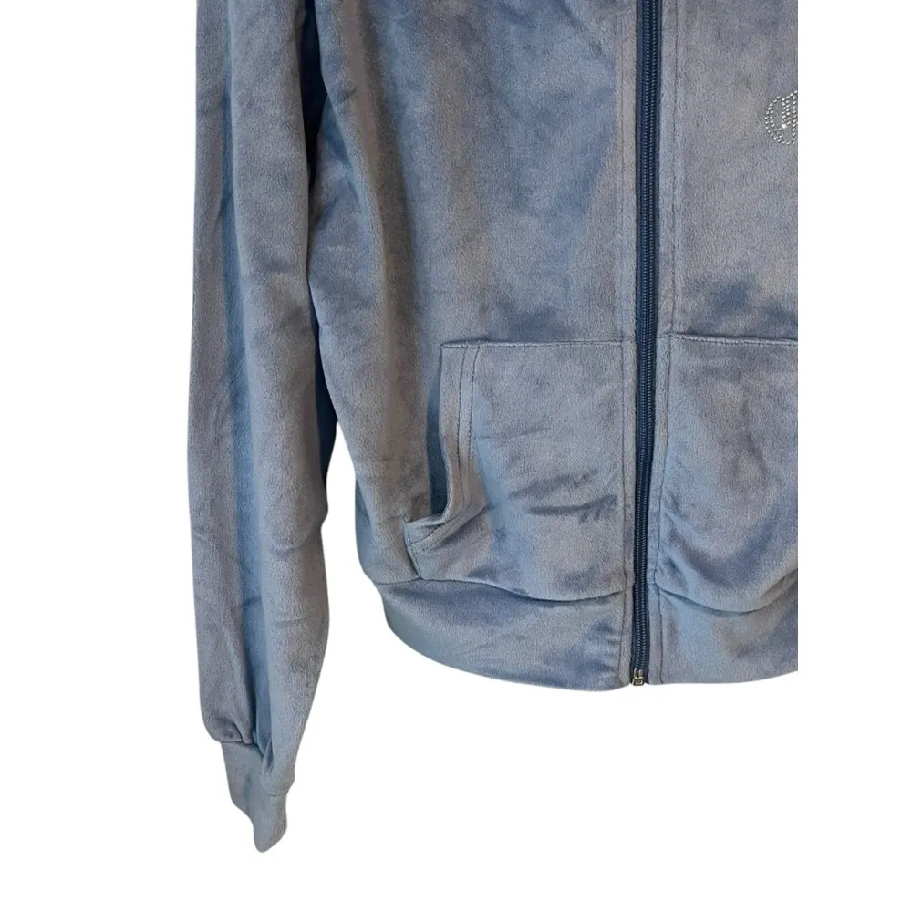 Refuge Hoodie Jacket Womens XL Blue Velour Velvet Full Zip Rinestone QUEEN NEW - Image 4