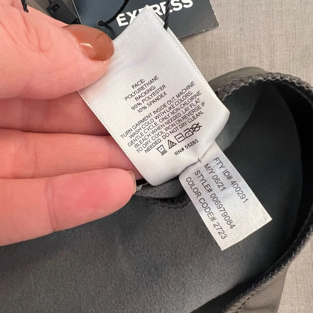 Express NWT Brown Gray Stretchy Solid Faux Fur Leather Leggings Size XL - Image 8