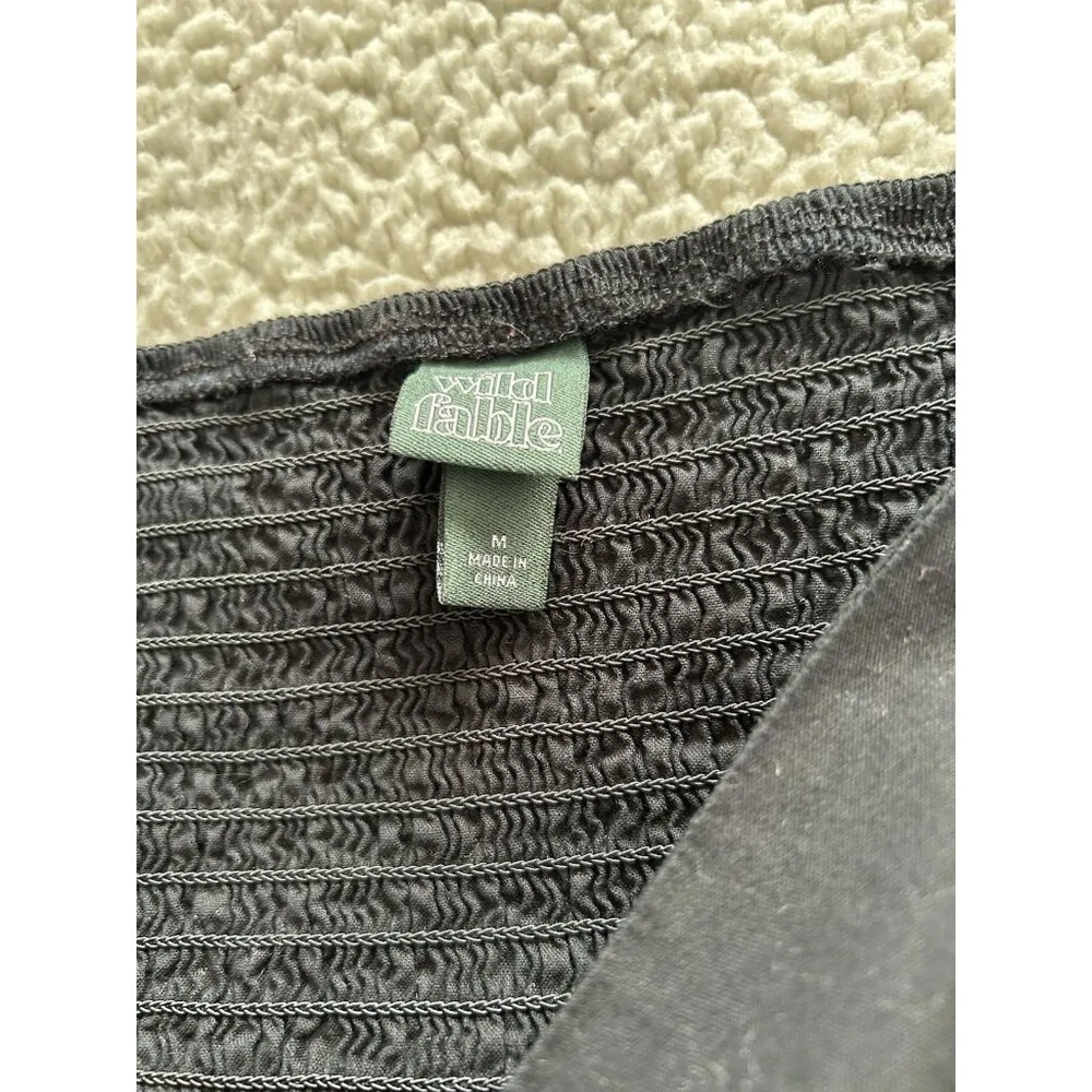 Wild Fable Black Puff Sleeve Mini Dress Tie Front Smocked Back Size M - Image 8