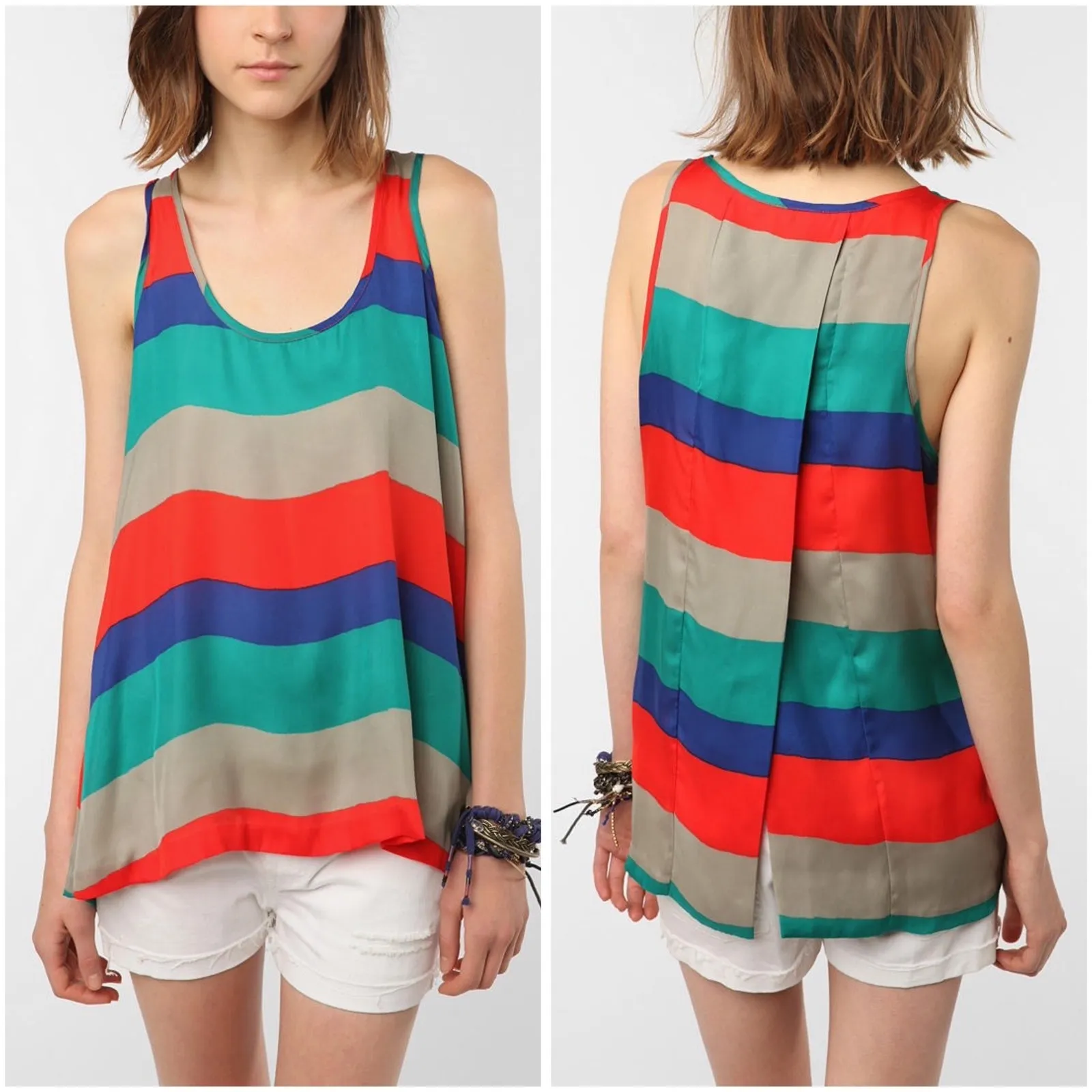 Jack Striped Tank Top Sleeveless Casual Blouse Split‎ Back Colorful S - Image 2