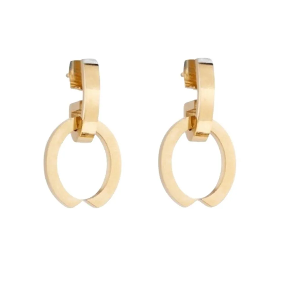 Vita Fede Cassio Adjustable Drop Earrings Gold Tone Hoop Loops Contemporary New - Image 5