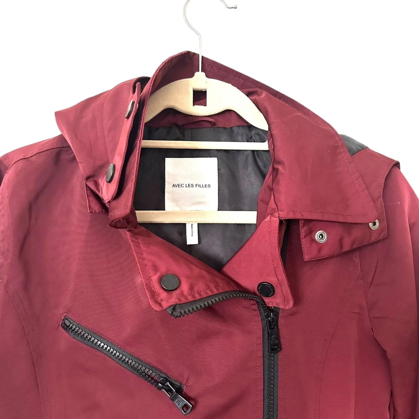 AVEC LES FILLES Moto Water Resistant Long Jacket Maroon *NO BELT* XS - Image 4