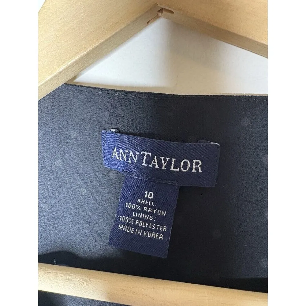 Vintage Ann Taylor Dress Womens Size 10 Black Polka Dots Tan Ruffle Trim Ribbon - Image 7