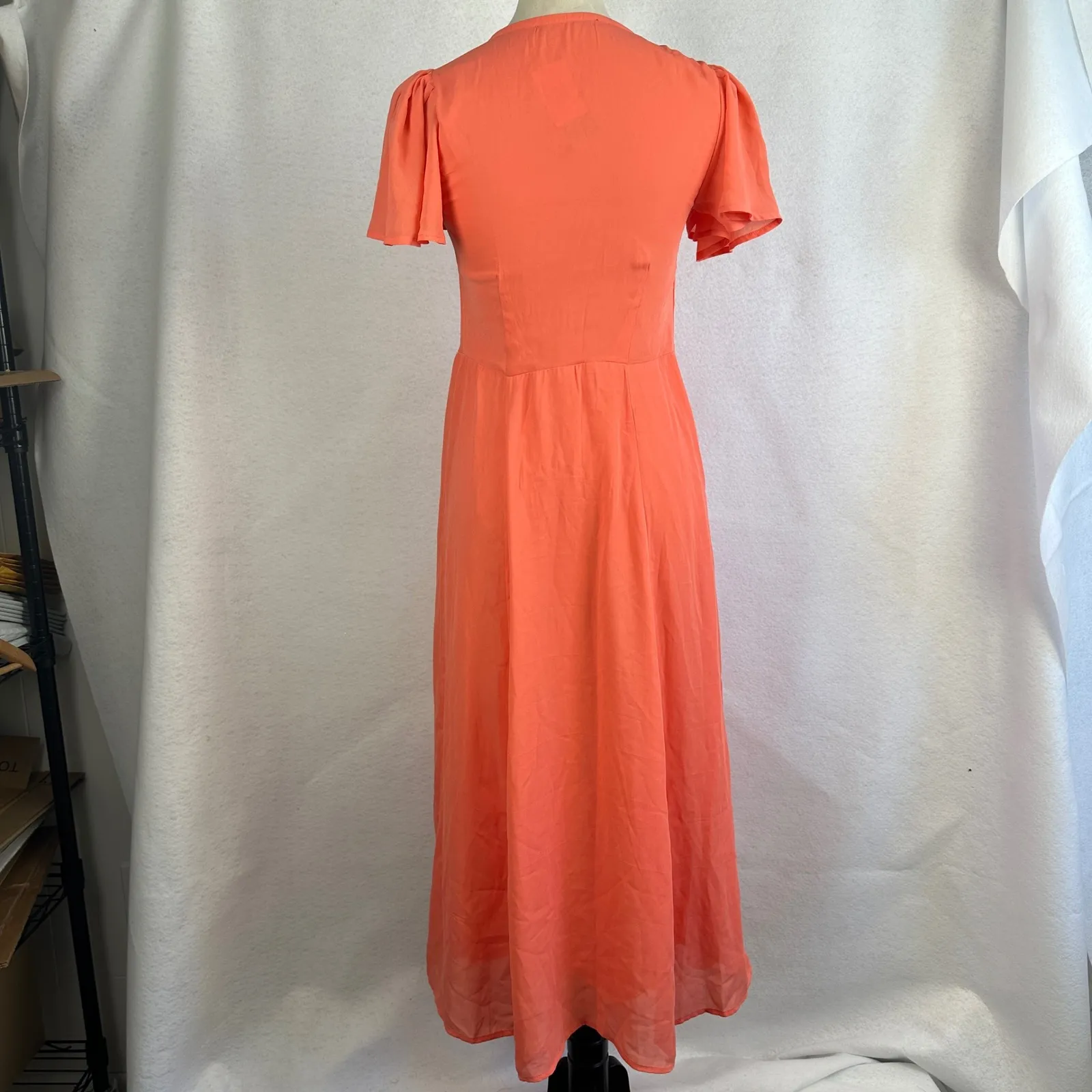 New Abercrombie Fitch Angel Coral Flutter Sleeve Wrap Midi Dress Small Party - Image 7