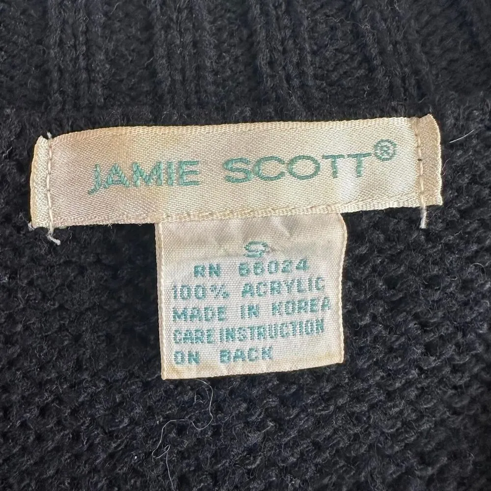 VTG 90s Jamie Scott Black Embellished Velvet Bows Cardigan Sz S Coquette Preppy - Image 3